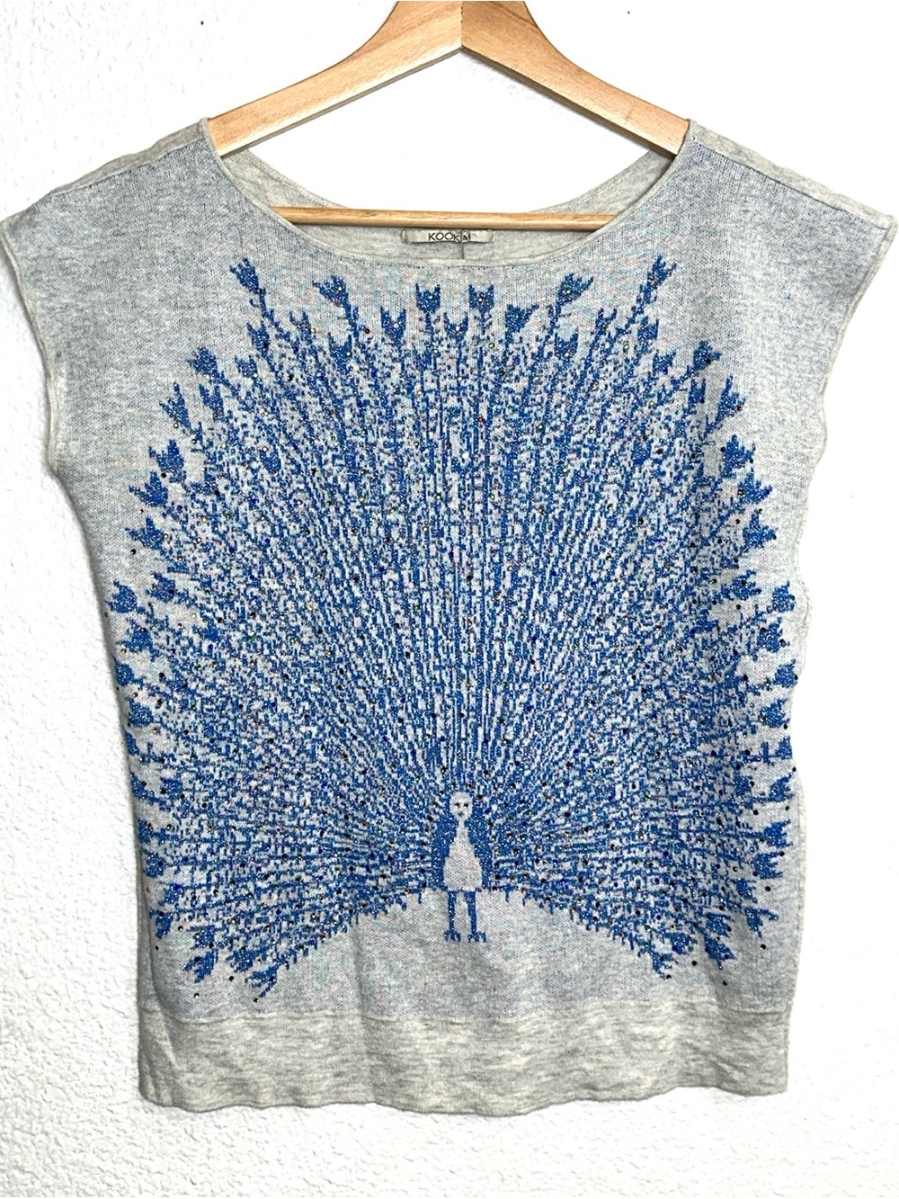 Kookai Peacock Embellished Top Gray Blue Rainbow Rhinestones Womens Size 0